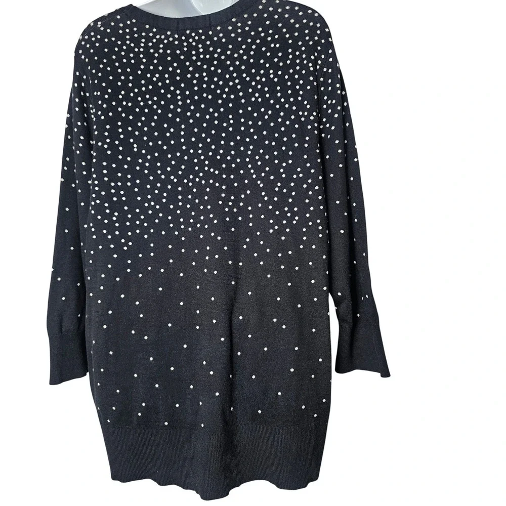 Lands End Womens‎ 2X Navy White Polka Dot Long Sleeve Supima Cotton Sweater